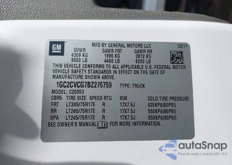 2011 Chevrolet Silverado 2500Hd Work Truck from USA, damaged, VIN 1GC2CVCG7BZ276759